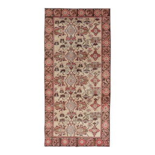 Vintage Oushak Rug From Turkey With All-Over Floral Design in Ivory, Brown & Red For Sale