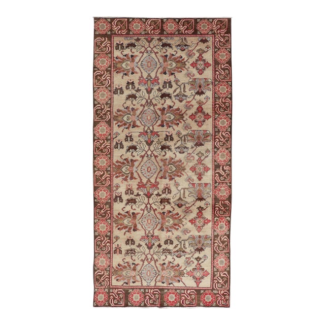 Vintage Oushak Rug From Turkey With All-Over Floral Design in Ivory, Brown & Red For Sale