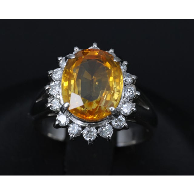 Modern Late 20th Century Gia Yellow Sapphire & 0.48ct Diamond Platinum Ring 7.5g Size 6 For Sale - Image 3 of 18
