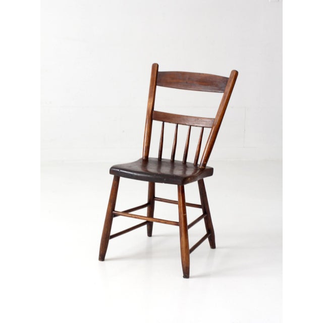 Farmhouse Antique Plank Seat Spindle Back Side Chair For Sale - Image 3 of 14
