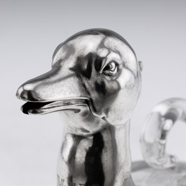 20th Century Continental Silver & Clear Glass Novelty Duck Claret Jug For Sale - Image 6 of 18