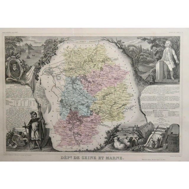 Antique map of the Seine Et Marne region of France. Newly framed, maps is signed on the bottom right.