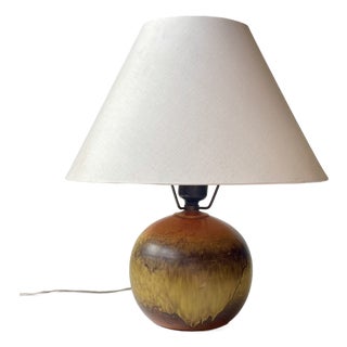 French Orange Pottery Orb Table Lamp in the style of Jean Besnard, 1930s For Sale
