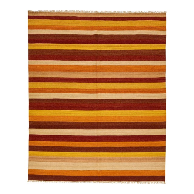 2020s Modern Kilim Handmade Multicolor Geometric Wool Rug For Sale