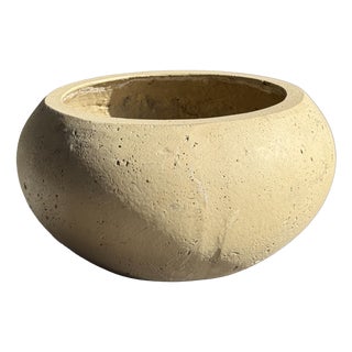Large Flattened Oval Flower Pot in Raw Grey Cement, 1980s For Sale