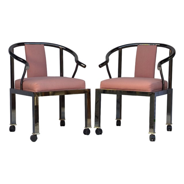 Pair of 1985 Design Institute of America Chrome Ming Armchairs on Casters For Sale