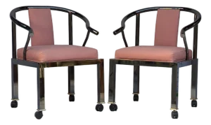 Pair of 1985 Design Institute of America Chrome Ming Armchairs on Casters