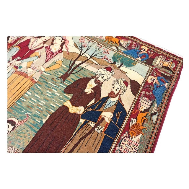 Antique Persian Kashan Wool 4X7 Multicolor Handmade Pictorial Area Rug #9900881 For Sale - Image 10 of 16