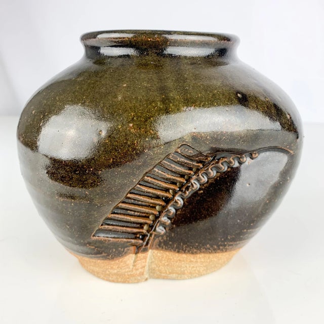Vintage Studio Art Pottery Textured Vase Artist Signed Brown Mid Century Modern South Western For Sale In Baltimore - Image 6 of 12