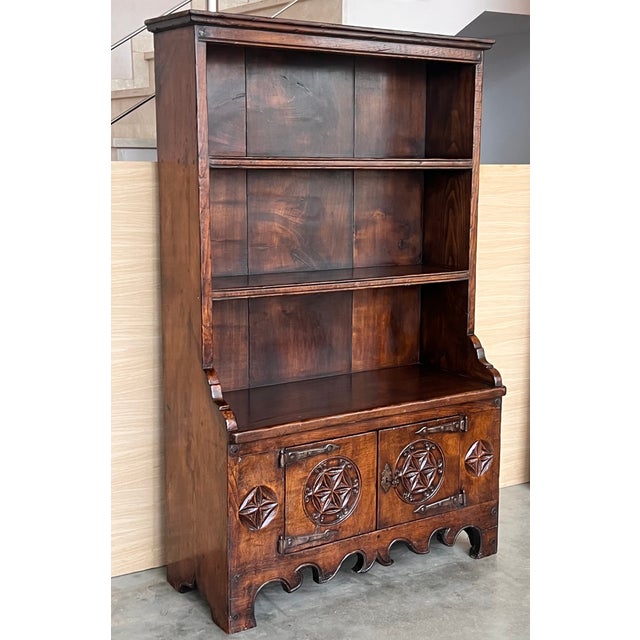 Early 19th Century Rustic-Country Spanish Open Bookcase With Gothic Reliefs For Sale - Image 4 of 10