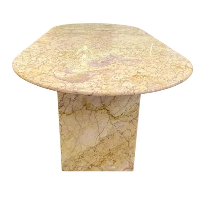 Mid Century Oval Living Room Dining Table Peach Marble For Sale - Image 9 of 9