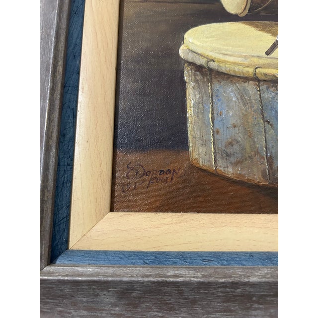 Signed Oil on Canvas Still Life Painting With Drum, Framed For Sale - Image 4 of 6