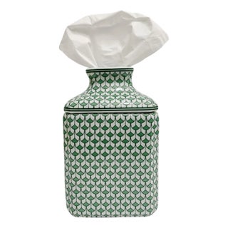 Green & White Fishnet Ceramic Tissue Box Cover For Sale