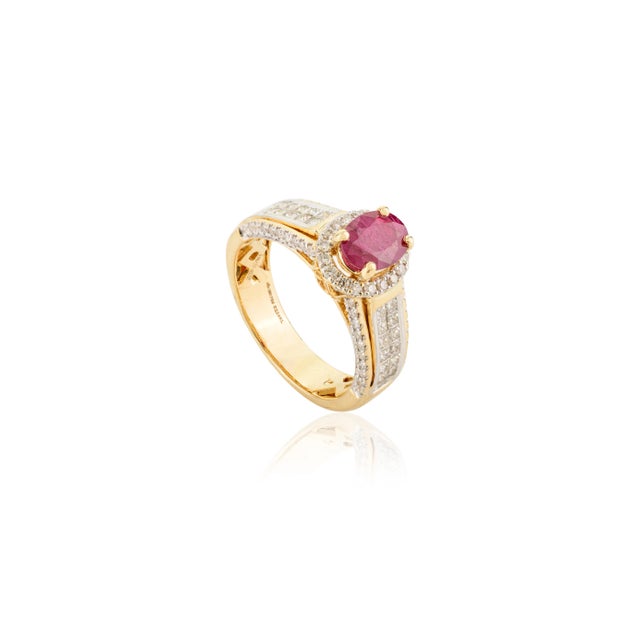 Art Deco Oval Shaped Ruby & Cluster Diamond Cocktail Ring Size 6.5 For Sale - Image 3 of 9