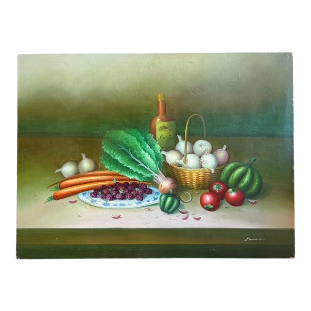 Mid 20th Century Large Still Life Oil Painting of Vegetables For Sale