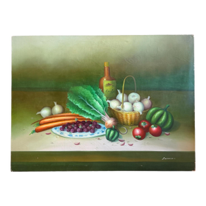 Mid 20th Century Large Still Life Oil Painting of Vegetables