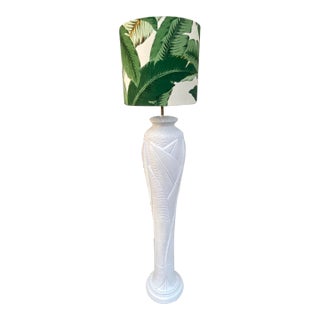 Vintage Mid 20th Century Tall Sculptural Plaster Banana Leaf Floor Lamp With Shade For Sale