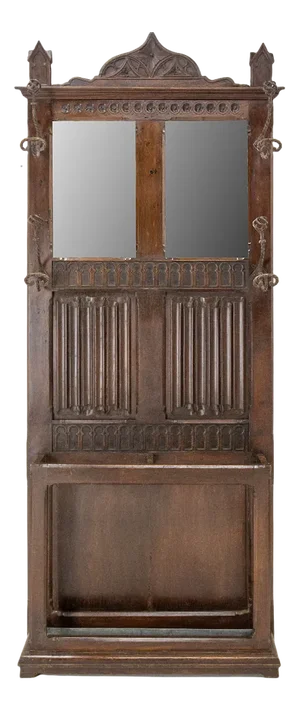 Mid-Century French Gothic Oak Coat Rack Hat with Mirrors
