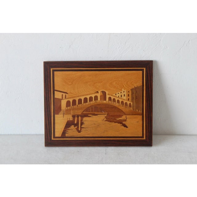Italian 1970s Vintage Mid Century Sorrento Italy Inlay Picture Marquetry River Bridge Scene For Sale - Image 3 of 8