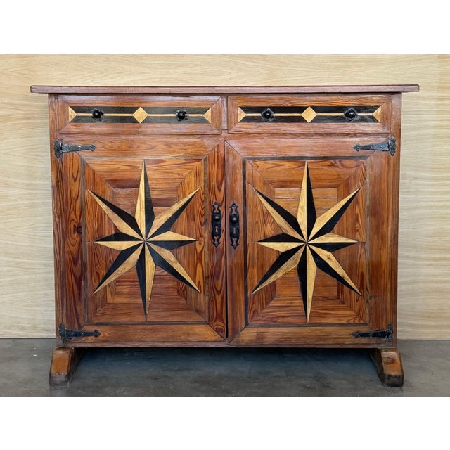 Late 19th Century Pair of Spanish Carved Walnut Tuscan Two Drawers Credenza or Buffet with Marquetry For Sale - Image 16 of 18
