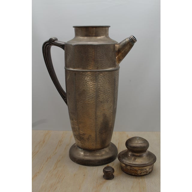 1900s Antique Cocktail Server with Art Nouveau details on handle and hammered body. Great patina!