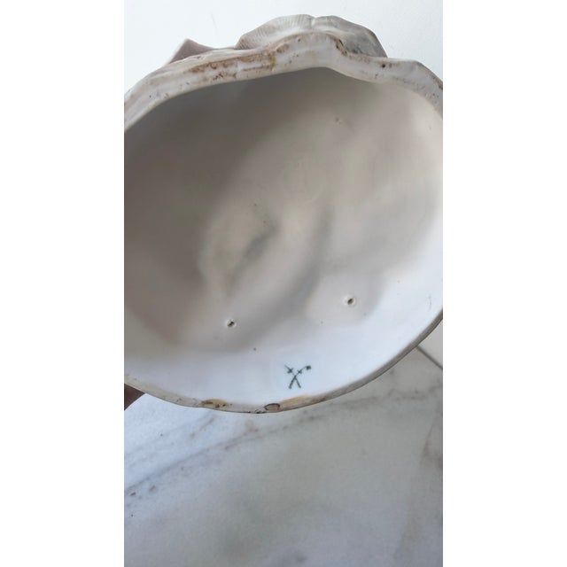 Ceramic 18th-Century Courting Couple Sharing a Parasol Under Pastel-Colored Period Attire. Glazed and Matte Porcelain Figurine For Sale - Image 7 of 15