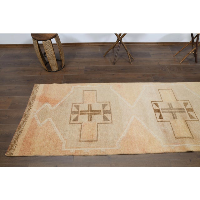 1970s Vintage Turkish Oushak Handmade Wool Cotton Orange Runner Rug For Sale - Image 6 of 11