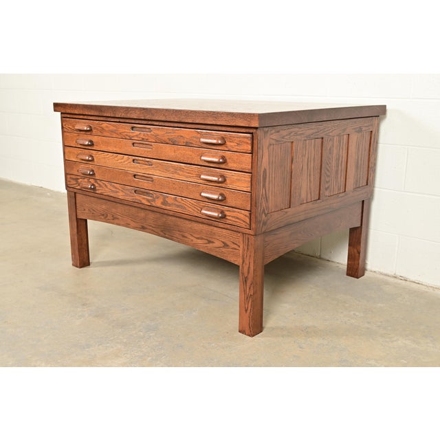 Antique Oak Arts & Crafts 5-Drawer Architect's Blueprint Flat File Cabinet, Newly Refinished For Sale - Image 15 of 15