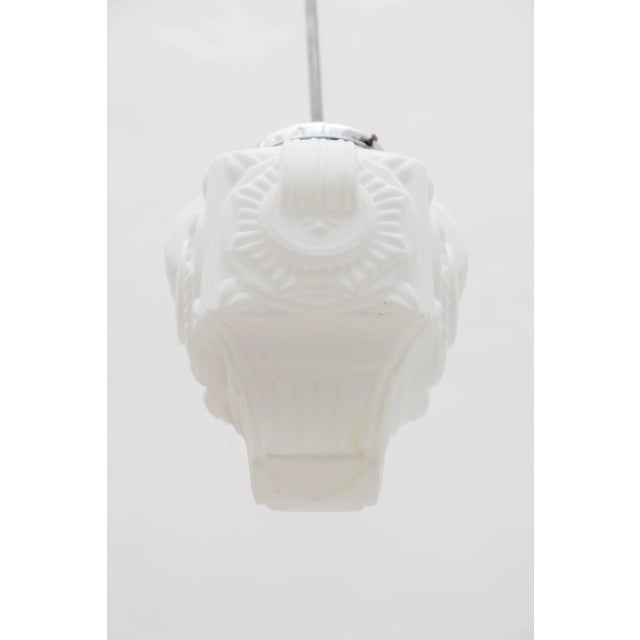 Glass Art Deco Opaline Milk Glass Skyscraper Pendant For Sale - Image 7 of 10