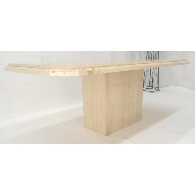 Mid-Century Modern Solid Travertine Single Pedestal Base 40x80 Italian Dining Table MINT For Sale - Image 3 of 16