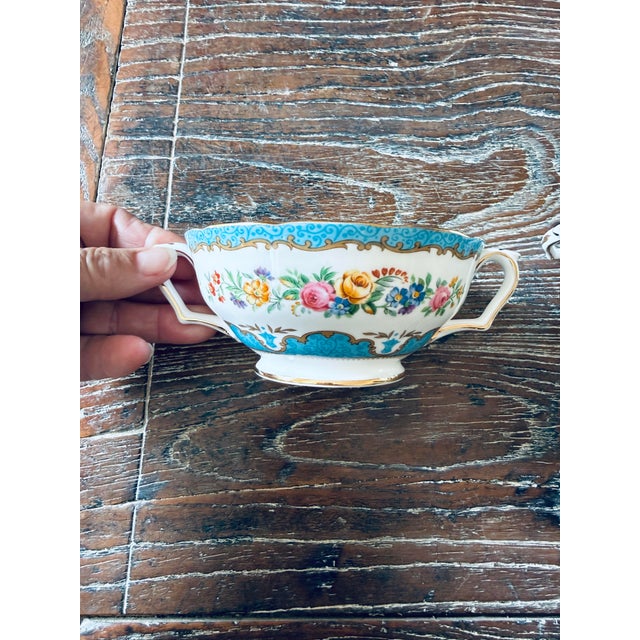 Vintage Crown Staffordshire Lyric Tunis Blue Bouillon Fine Bone China Cups - Set of 4 For Sale - Image 9 of 12