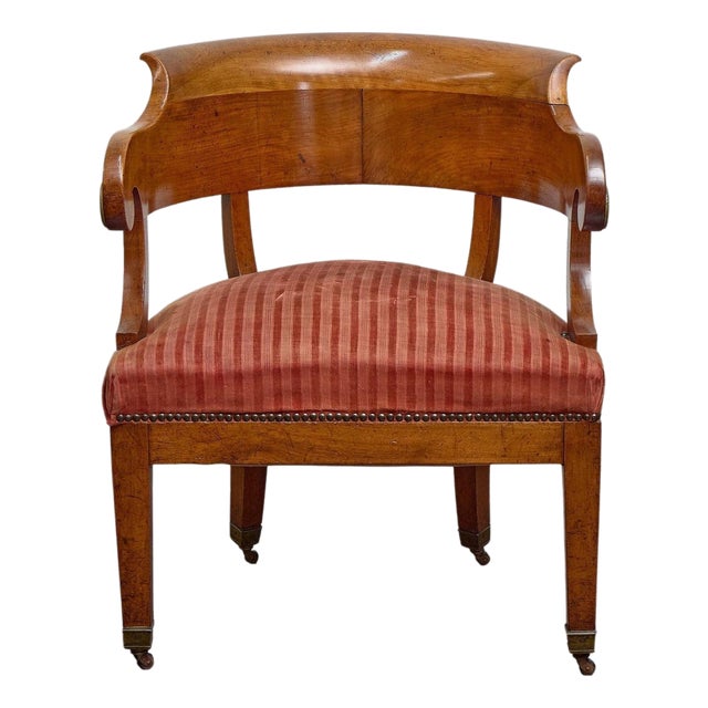 Biedermeier Walnut Tub Chair With Curved Crest Rail, 19th Century For Sale