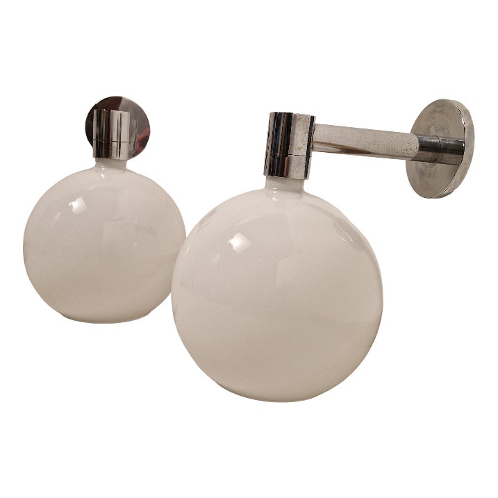 Wall Lamps with Spherical Opal Glass Diffusers by Franco Albini for ...