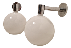 Wall Lamps with Spherical Opal Glass Diffusers by Franco Albini for Sirrah, 1970s, Set of 2