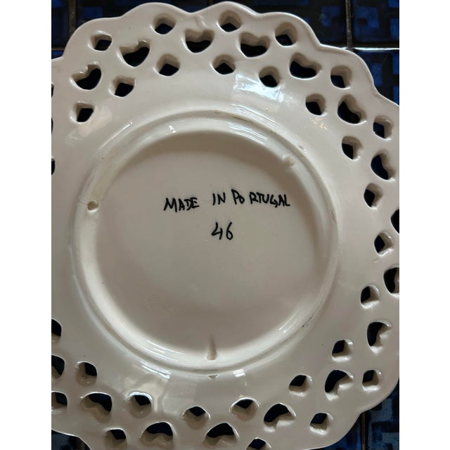 Navy Blue Vintage Fruit Plates Heart Pierced Edge Hand Painted Made in Portugal For Sale - Image 8 of 8