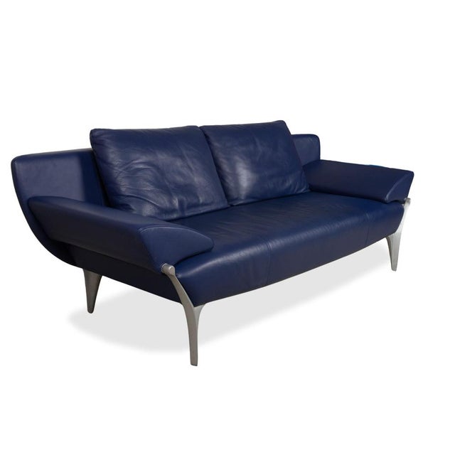 Modern Navy Blue Leather 1600 Three-Seater Sofa with Manual Function from Rolf Benz For Sale - Image 3 of 15