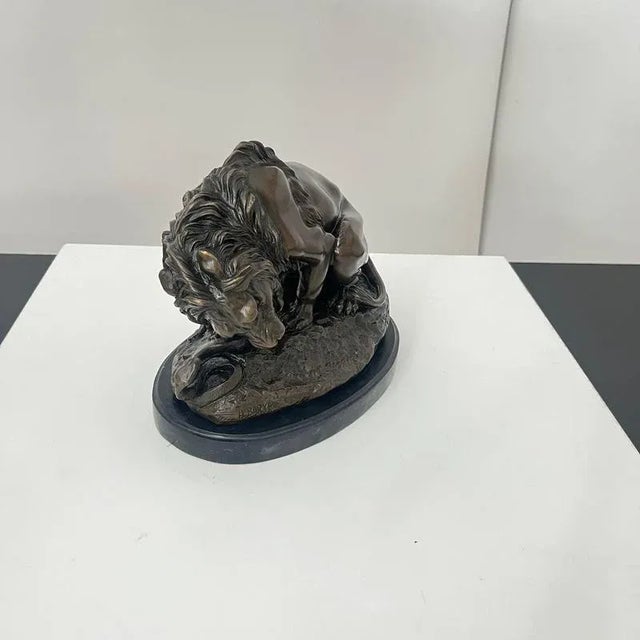 After A. Barye, Lion with Snake, 20th Century, Bronze For Sale - Image 14 of 17