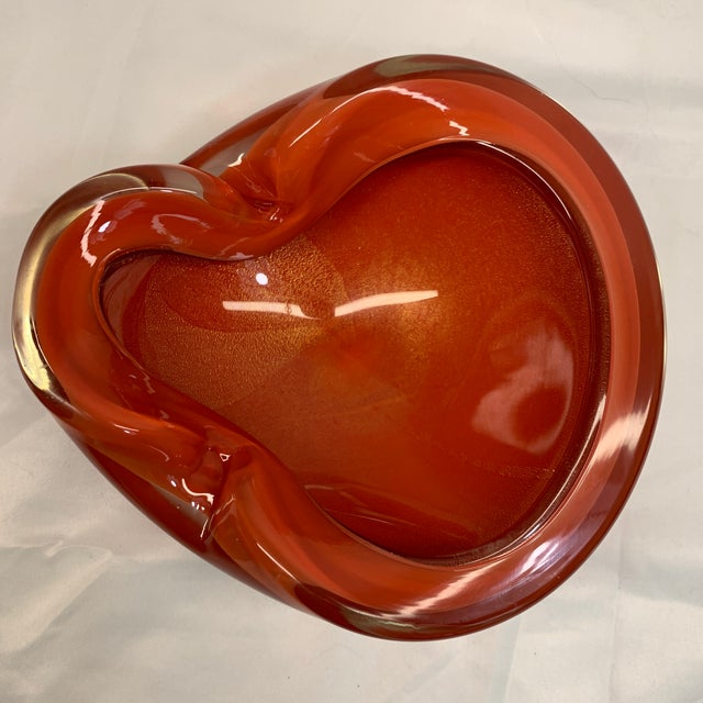 Glass C. 1960s Alfredo Barbini Murano Persimmon Orange Glass Vide-Poche With Gold Flecks For Sale - Image 7 of 9
