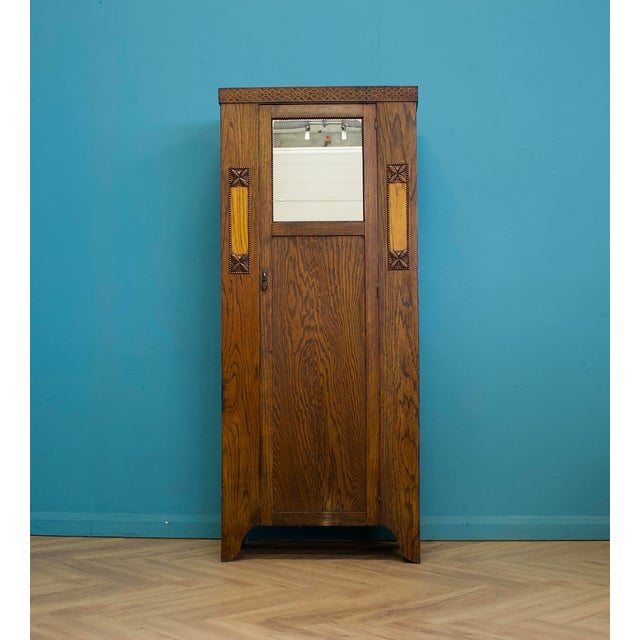 Antique Edwardian Arts and Crafts Oak Wardrobe, 1900s For Sale - Image 4 of 10