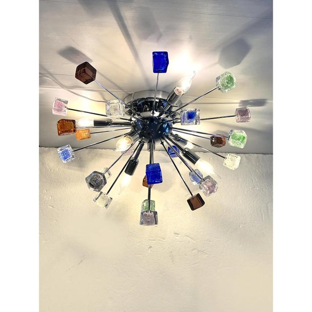 Contemporary Multicolor Star Sputnik Little Cubes Murano Glass Flush Mount by Simoeng For Sale - Image 3 of 6