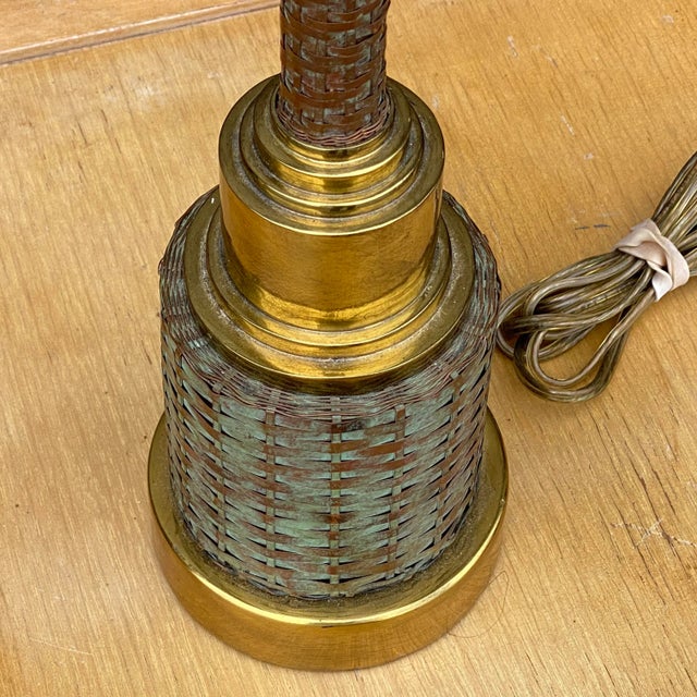 Maitland-Smith Attributed Brass & Woven Patinated Copper Table Lamp For Sale - Image 11 of 12