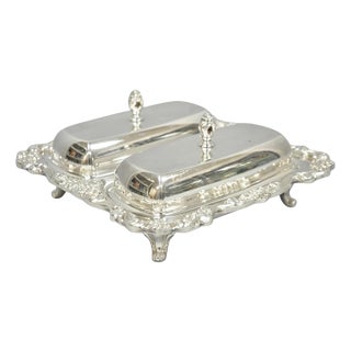 Vintage Poole Lancaster Rose Victorian Silver Plated Twin Double Butter Dish (B) For Sale