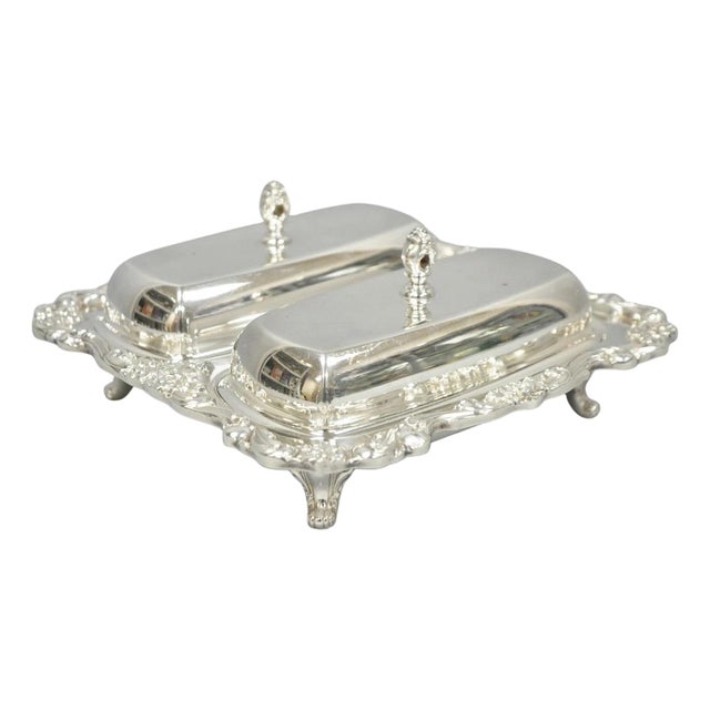 Vintage Poole Lancaster Rose Victorian Silver Plated Twin Double Butter Dish (B) For Sale