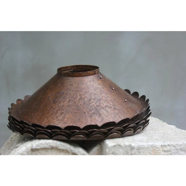 Vintage Country Rustic Primitive Industrial Copper Lamp Shades with Handmade Hanging Metal Caps, 1970s For Sale - Image 10 of 10
