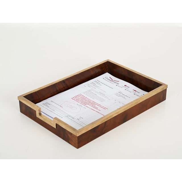 Mid-Century Modern Desk Set in Burl and Brass by Tommaso Barbi, 1970s, Set of 5 For Sale - Image 13 of 18