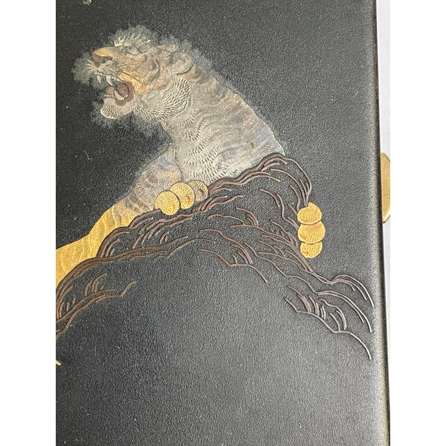 Japanese Mid 20th Century Japanese Kyoto Damascene Tiger Card Mixed Metal Case Amita Japan For Sale - Image 3 of 12