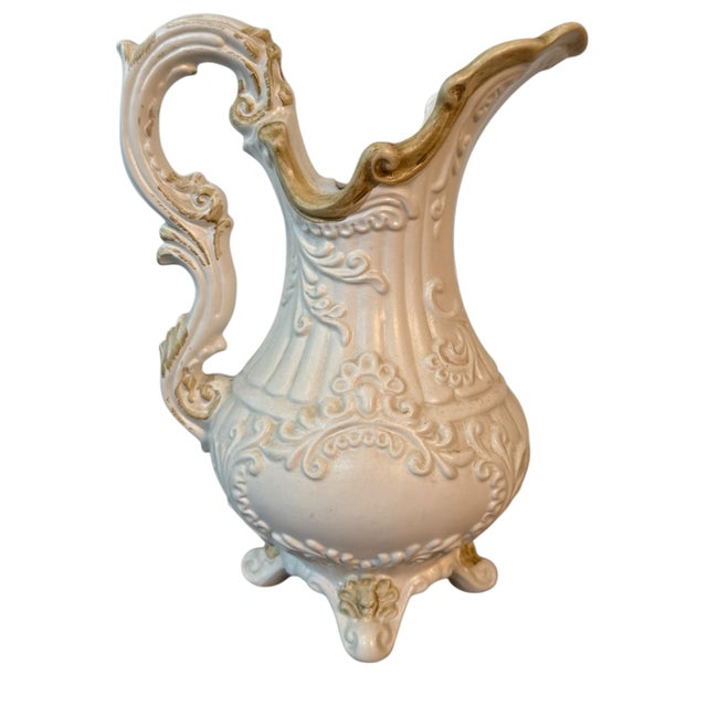 Capodimonte Vintage Capodimonte Floral Ewer Pitcher, Made in Italy, Gilt & Applied Flowers For Sale - Image 4 of 5