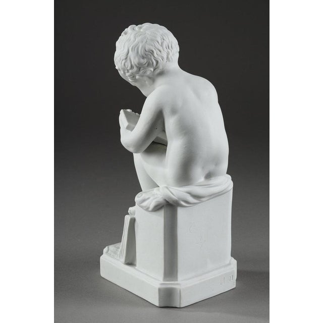 Gray Porcelain Biscuit Figurines of the Child Reading and the Child Drawing, 1900s, Set of 2 For Sale - Image 8 of 18