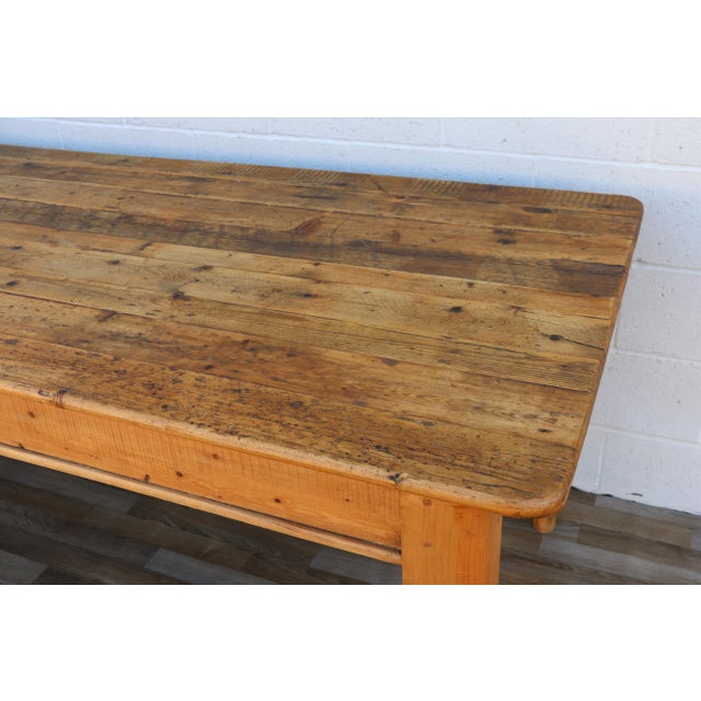 Vintage 1980s English Farmhouse Solid Pine Dining Table With Drawer & Turned Legs For Sale In Los Angeles - Image 6 of 18