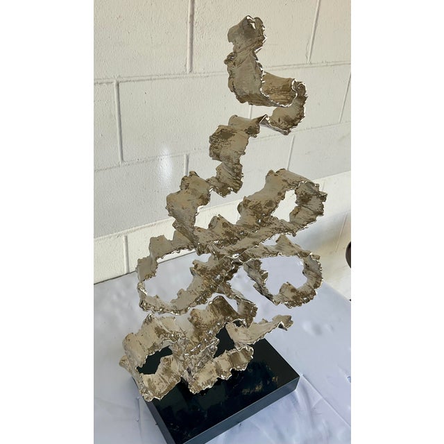 Mid-Century Modern Global Views Brutalist Inspired Polished Nickel Squiggles Sculpture For Sale - Image 3 of 5